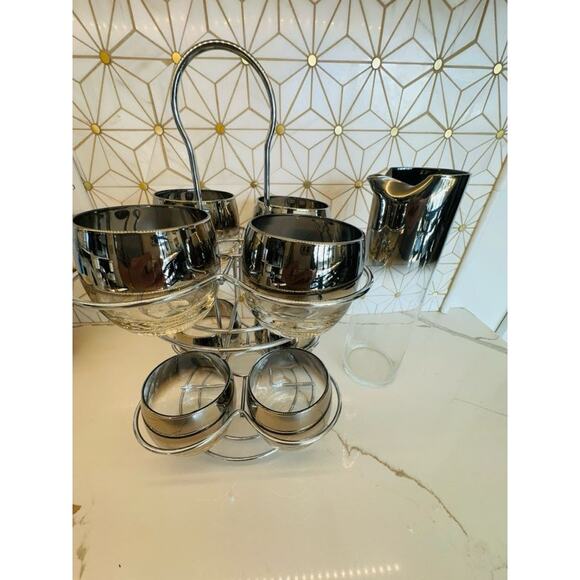 Vintage Silver Fade Lowball Glasses with Caddy | Set of 8 | Mid-Century Modern - Picture 9 of 9